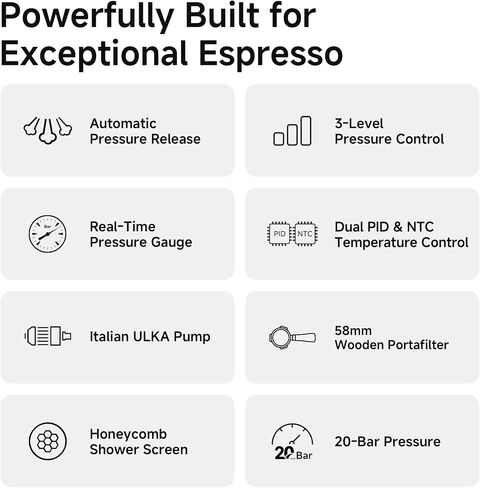 HIBREW H10Plus - ماكينة إسبريسو قابلة للبرمجة - فلتر القهوة مقاس 58 مم من الفولاذ المقاوم للصدأ - درجة الحرارة وحجم الكوب قابلان للتعديل حسب الرغبة - مع شاشة عرض ذكية ومقياس للضغط. in Kuwait