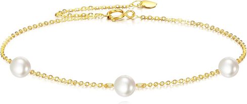 14k Solid Gold Pearl Bracelet for Women, Freshwater Cultured Pearls Fine Jewelry Birthday Gifts for Her in Kuwait