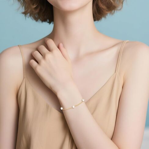 14k Solid Gold Pearl Bracelet for Women, Freshwater Cultured Pearls Fine Jewelry Birthday Gifts for Her in Kuwait
