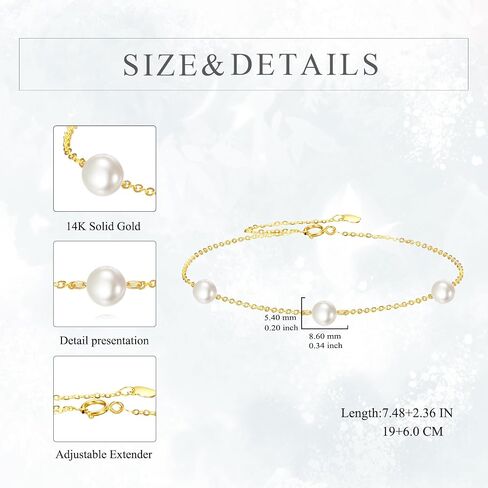 14k Solid Gold Pearl Bracelet for Women, Freshwater Cultured Pearls Fine Jewelry Birthday Gifts for Her in Kuwait