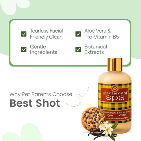 Best Shot Scentament Spa Refreshing Body & Facial Wash for Dogs & Cats, Waterless Dog Wash & Tear Stain Remover, Pet Gentle Face Wash for Sensitive Skin, Sugar Cookie Scent, 16 fl oz in Kuwait