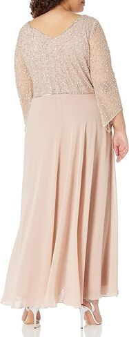 J Kara Women's Plus Size 3/4 Sleeve V-Neck Beaded Top Long Gown in Kuwait