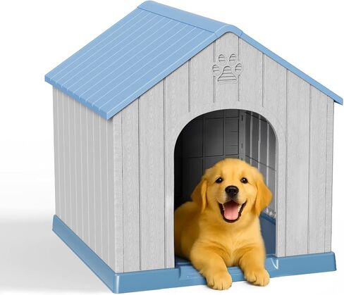 Small Dog House Outdoor Indoor Weatherproof, Durable Outdoor Dog Houses, Plastic Dog House Waterproof with Air Vents and Elevated Floor, Easy to Clean & Assemble (Blue, 26.26''L×24.57''W×25.83''H) in Saudi Arabia
