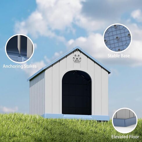 Small Dog House Outdoor Indoor Weatherproof, Durable Outdoor Dog Houses, Plastic Dog House Waterproof with Air Vents and Elevated Floor, Easy to Clean & Assemble (Blue, 26.26''L×24.57''W×25.83''H) in Saudi Arabia
