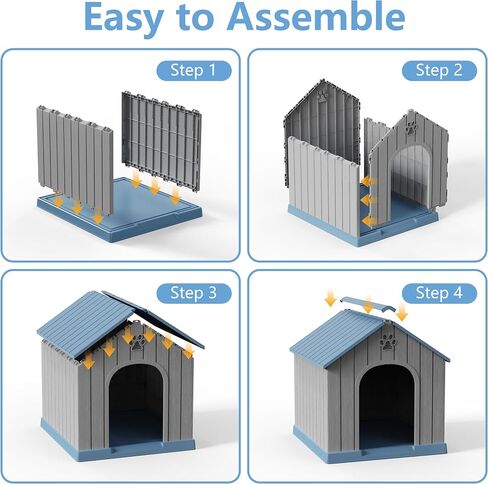 Small Dog House Outdoor Indoor Weatherproof, Durable Outdoor Dog Houses, Plastic Dog House Waterproof with Air Vents and Elevated Floor, Easy to Clean & Assemble (Blue, 26.26''L×24.57''W×25.83''H) in Saudi Arabia