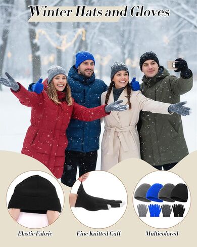 Suhine 128 Pcs Bulk Winter Knit Beanie Hats and Gloves for Men Women Included 64 Warm Beanie and 64 Touchscreen Gloves for Homeless Warm Cozy Gifts in Kuwait