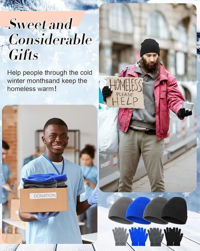 Suhine 128 Pcs Bulk Winter Knit Beanie Hats and Gloves for Men Women Included 64 Warm Beanie and 64 Touchscreen Gloves for Homeless Warm Cozy Gifts in Kuwait