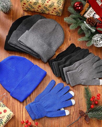 Suhine 128 Pcs Bulk Winter Knit Beanie Hats and Gloves for Men Women Included 64 Warm Beanie and 64 Touchscreen Gloves for Homeless Warm Cozy Gifts in Kuwait