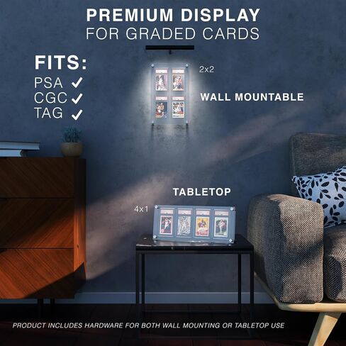 Acrylic Graded Card Display Case 2x2 - Holds 4 PSA, CGC, TAG Slabs - Wall or Tabletop Sports Card Display Frame with UV Protection - Baseball, Football, Basketball, TCG Card Showcase in Saudi Arabia