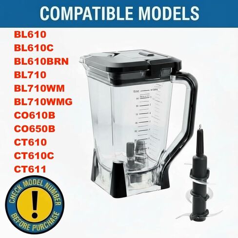 بديل لإبريق خلاط النينجا 72oz XL كوب مع غطاء علوي ومجموعة 6 شفرات، بديل لخلاط النينجا BL610 BL710WM BL710WMC CT610 C0610B CT610C CT611C CO650B in Saudi Arabia