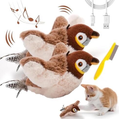Flying Bird Cat Toy, Rechargeable Flapping Bird Cat Toy, Interactive Cat Toys for Bored Indoor Cats, Flying Simulation Electric Sparrow, With Automatic Obstacle Sensor, Lifelike Chirp Tweet (1pcs) in Saudi Arabia