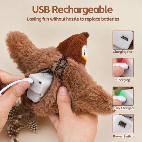 Flying Bird Cat Toy, Rechargeable Flapping Bird Cat Toy, Interactive Cat Toys for Bored Indoor Cats, Flying Simulation Electric Sparrow, With Automatic Obstacle Sensor, Lifelike Chirp Tweet (1pcs) in Saudi Arabia