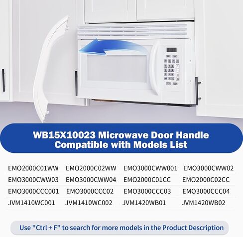 WB15X10023 مقبض باب فرن الميكروويف باللون الأبيض متوافق مع GE HotPoint EMO2000C01WW EMO2000C02WW JVM1410WC001 JVM1410WC002، استبدال 769529 WB15X10084 AP2021174 EAP232103 PS232103 in Kuwait
