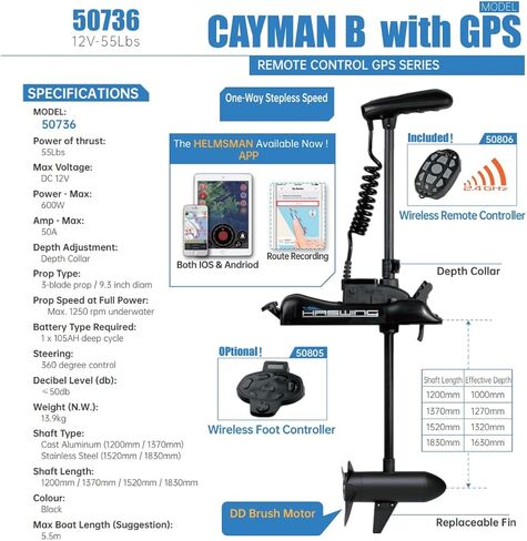 HASWING Electric Trolling Motor – 12V 48" 55lbs Cayman GPS Shaft Bow Mount Portable Fishing Boat Saltwater Freshwater with Wireless Remote and Quick Release Bracket 50736-120B-Q in Saudi Arabia