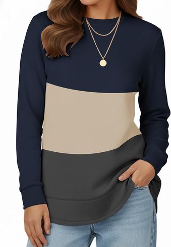 AURUZA Womens Sweatshirts Hoodies Fleece Long Sleeve Crewneck Oversized Pullover Sweaters Casual Crew Neck Fall Clothes Pink in Kuwait