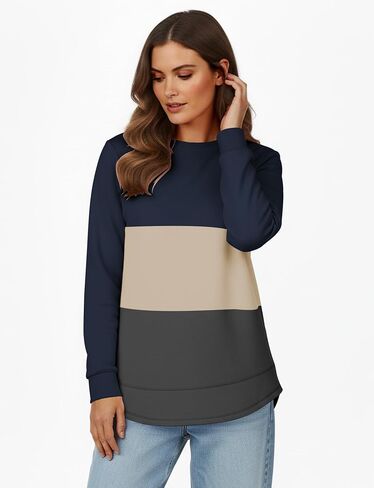 AURUZA Womens Sweatshirts Hoodies Fleece Long Sleeve Crewneck Oversized Pullover Sweaters Casual Crew Neck Fall Clothes Pink in Kuwait