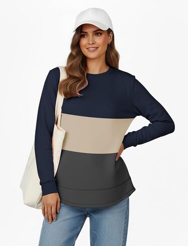 AURUZA Womens Sweatshirts Hoodies Fleece Long Sleeve Crewneck Oversized Pullover Sweaters Casual Crew Neck Fall Clothes Pink in Kuwait