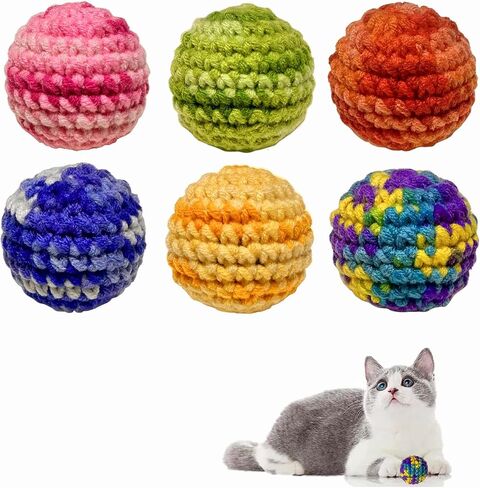 Jingle Cat Toy Balls 6 Pack 1.77" Woolen Yarn with Bell - Indoor Kitten Toys for Safe Chew & Play, Includes Gift Box in Saudi Arabia
