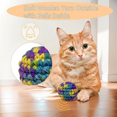 Jingle Cat Toy Balls 6 Pack 1.77" Woolen Yarn with Bell - Indoor Kitten Toys for Safe Chew & Play, Includes Gift Box in Saudi Arabia