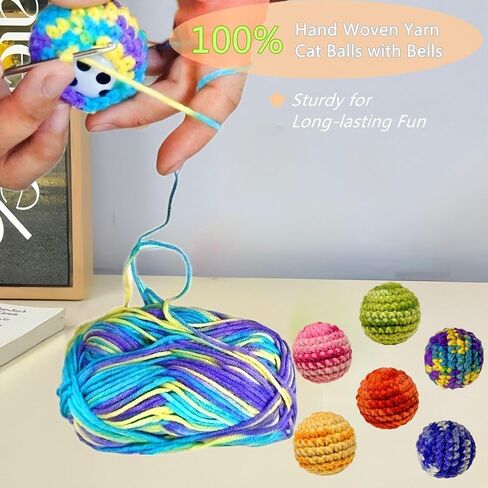 Jingle Cat Toy Balls 6 Pack 1.77" Woolen Yarn with Bell - Indoor Kitten Toys for Safe Chew & Play, Includes Gift Box in Saudi Arabia