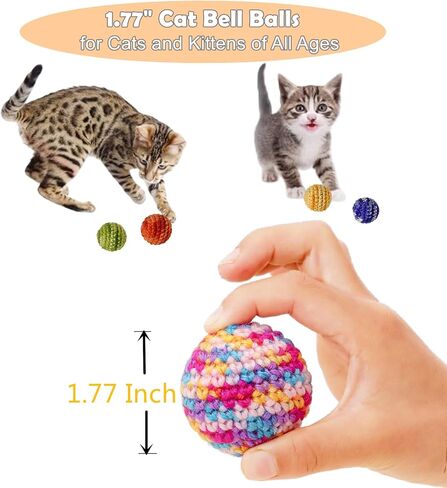 Jingle Cat Toy Balls 6 Pack 1.77" Woolen Yarn with Bell - Indoor Kitten Toys for Safe Chew & Play, Includes Gift Box in Saudi Arabia