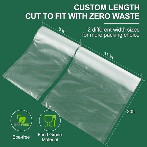 Vacuum Sealer Rolls Bags, 6 Pack 3 Rolls 11" x 20' & 3 Rolls 8" x 20' Commercial Grade BPA Free Bag Rolls, Durable Customized Size Food Vac Bags for Meal Prep, Storage and Sous Vide Cooking in Saudi Arabia