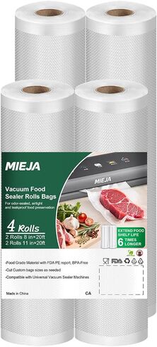 Vacuum Sealer Rolls Bags, 6 Pack 3 Rolls 11" x 20' & 3 Rolls 8" x 20' Commercial Grade BPA Free Bag Rolls, Durable Customized Size Food Vac Bags for Meal Prep, Storage and Sous Vide Cooking in Saudi Arabia
