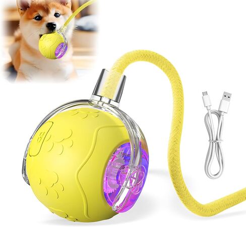 كرة ألعاب تفاعلية للقطط للقطط الداخلية، 2025 كرات دوارة أوتوماتيكية مطورة حديثًا، كرة قطط متحركة مع ذيل شبكي مرن، ألعاب قطط للقطط/الكلاب البالغة التي تشعر بالملل في الأماكن المغلقة (أصفر) in Kuwait