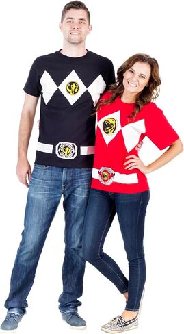 Mighty Morphin Power Rangers Red Blue Yellow Pink Green Black White Blue Costume T-Shirt in Kuwait