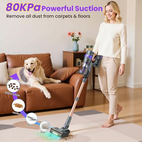 Cordless Vacuum Cleaner, 50Kpa Lightweight Cordless Stick Vacuum, 500W Rechargeable Battery Vacuum with 50min Runtime, LED Display, Stick Vacuum Cleaners for Home Pet Hair Hardfloor Carpet-V2 in Saudi Arabia