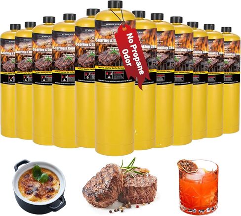 14.1oz MAPP Gas 12 Bottle Kit 99.99% High Purity Equal to MAPP Gas Hotter than Propane No Odor Cooking Searing Camping Gas to Broil Sous Vide for Welding Brazing Soldering Propane Torch Head in Saudi Arabia