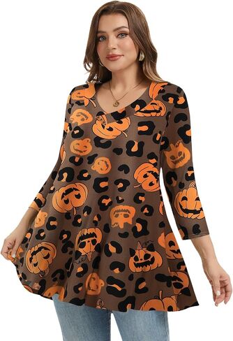 LARACE Plus Size Tunic Women's 3/4 Sleeve Tops And Blouses V Neck Shirts Loose Basic Tee in Saudi Arabia
