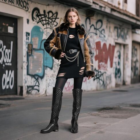 أحذية JustFab Noel المسطحة للنساء - أحذية نسائية، أحذية ركوب الخيل، أحذية عالية للركبة للنساء، أحذية طويلة وأحذية طويلة للنساء - أحذية كاجوال للنساء in Kuwait