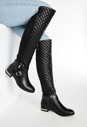 أحذية JustFab Noel المسطحة للنساء - أحذية نسائية، أحذية ركوب الخيل، أحذية عالية للركبة للنساء، أحذية طويلة وأحذية طويلة للنساء - أحذية كاجوال للنساء in Kuwait