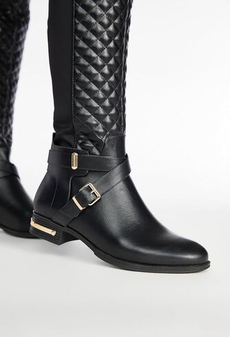 أحذية JustFab Noel المسطحة للنساء - أحذية نسائية، أحذية ركوب الخيل، أحذية عالية للركبة للنساء، أحذية طويلة وأحذية طويلة للنساء - أحذية كاجوال للنساء in Kuwait