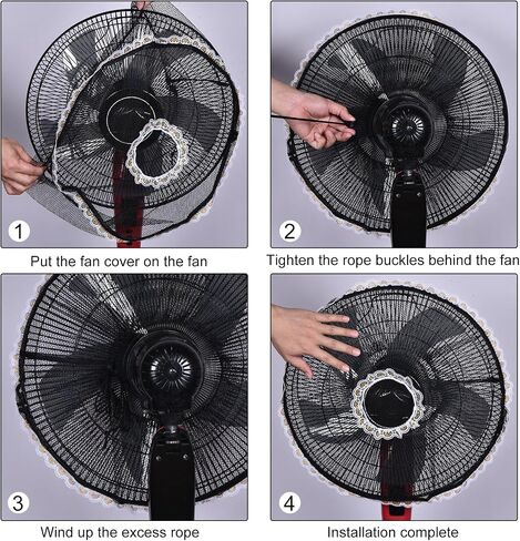 MECCANIXITY Electric Fan Dust Cover 16 Inch Lace Decor Washable Dustproof Guard Mesh Net for Protection, Black Pack of 3 in Saudi Arabia