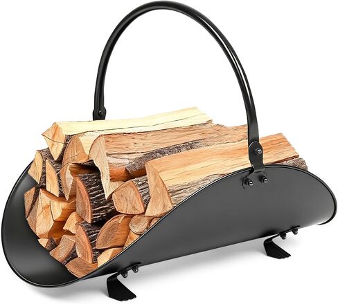 Amagabeli Firewood Rack Indoor Carrier Metal Fireplace Log Holder Basket Outdoor Wrought Iron Wood Stove Rack Storage Metal Large Accessories Black in Saudi Arabia