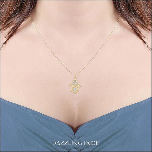 Dazzlingrock Collection 0.03 Carat (ctw) Round White Diamond Ladies Heart Guardian Angel Pendant, Available in 10K/14K/18K Gold & 925 Sterling Silver in Saudi Arabia
