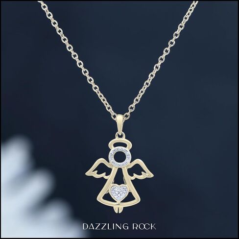 Dazzlingrock Collection 0.03 Carat (ctw) Round White Diamond Ladies Heart Guardian Angel Pendant, Available in 10K/14K/18K Gold & 925 Sterling Silver in Saudi Arabia