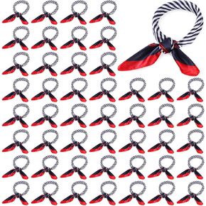Xtinmee 24 Pcs Nautical Square Scarf Red White and Blue Scarf Imitated Silk Sailor Neck Scarf for Women Ladies Stewardess (Classic Style) in Saudi Arabia