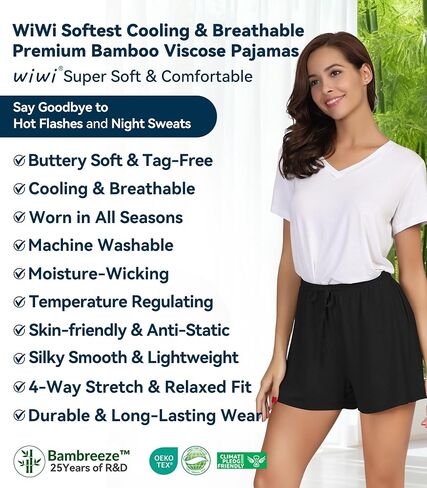 WiWi Bamboo Viscose Sleep Shorts for Women Soft Pajama Bottoms Casual Lounge Shorts Plus Size Boxers Sleepwear S-4X in Saudi Arabia