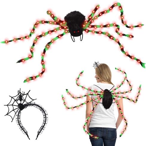 XunYee 3 Pcs Halloween Plush Spider Costume Spider Costume Women Include Plush Spider Costume with Purple Led Lights Spider Hair Hoop Spider Web Temporary Tattoos Stickers Adult Halloween Accessory in Kuwait