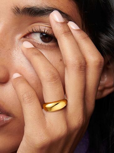 U7 Chunky Gold Dome Rings for Women, Stainless Steel/18KGold Plated/Black Statement Ring Non Tarnish Women Rings, Size 7-12 in Kuwait