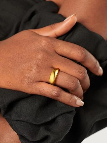 U7 Chunky Gold Dome Rings for Women, Stainless Steel/18KGold Plated/Black Statement Ring Non Tarnish Women Rings, Size 7-12 in Kuwait