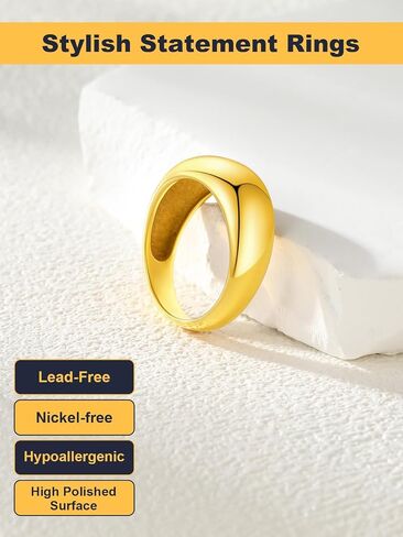 U7 Chunky Gold Dome Rings for Women, Stainless Steel/18KGold Plated/Black Statement Ring Non Tarnish Women Rings, Size 7-12 in Kuwait