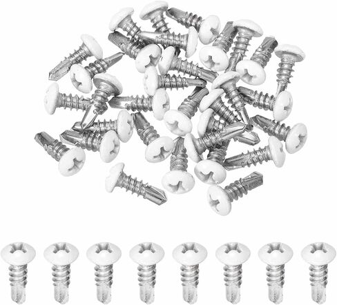 MECCANIXITY 60Pcs M4.2x16mm White Thick Pan Head Self Tapping Screws, 410 Stainless Steel Self Drilling Screws for Metal Sheet Metal Screw, Silver in Saudi Arabia