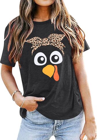 Gobble Thanksgiving Shirt Women Thanksgiving T-Shirt Funny Turkey Graphic Shirts Casual Short Sleeve Fall Tops in Kuwait
