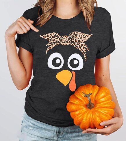 Gobble Thanksgiving Shirt Women Thanksgiving T-Shirt Funny Turkey Graphic Shirts Casual Short Sleeve Fall Tops in Kuwait