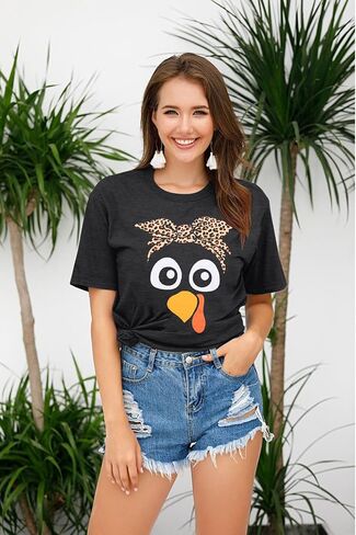 Gobble Thanksgiving Shirt Women Thanksgiving T-Shirt Funny Turkey Graphic Shirts Casual Short Sleeve Fall Tops in Kuwait