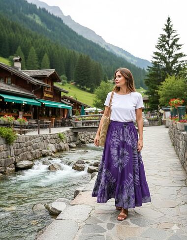 ATM Maxi Tiered Long Skirt Bohemian Elastic Waist Tie Dye Handmade Plus Size in Saudi Arabia